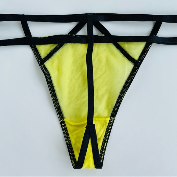 Yellow Mesh G-String with Black Detailing - Picture 6 of 16